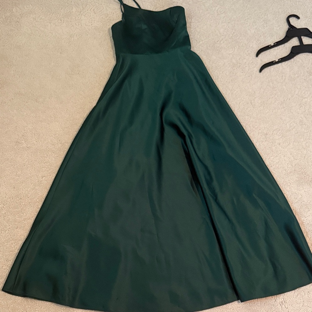 David's Bridal Deep Emerald A-Line Maxi Dress